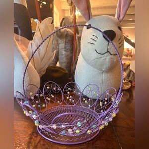 Purple Beaded Wire Basket